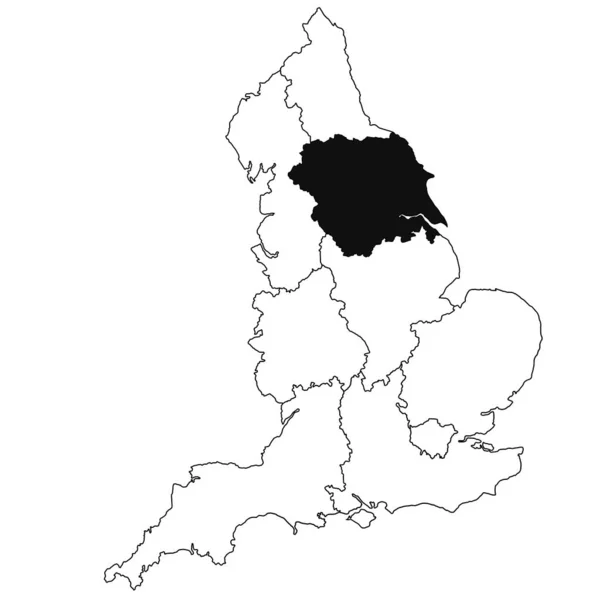 イギリスのヨークシャー州の白地図 イングランドの行政マップに黒い色でハイライトされた単一の地域マップ — ストック写真