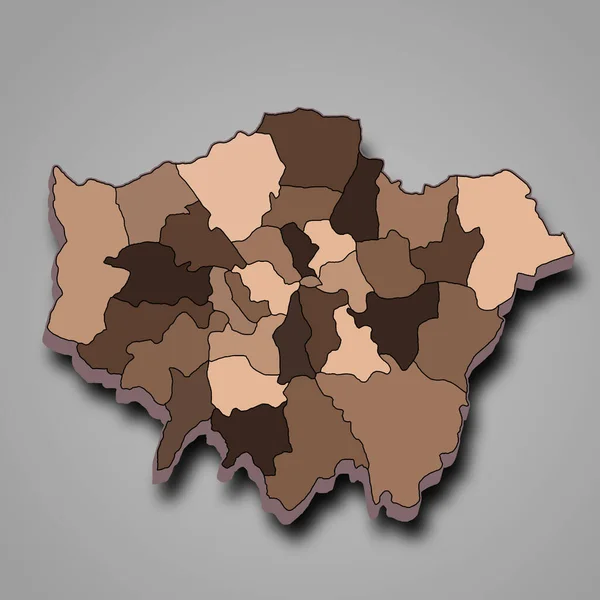 brown 3d Greater London map - boroughs or counties map of capital London, England, uk Britain.