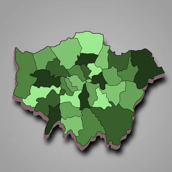 Green Greater London Mapa Distritos Condados Mapa Capital Londres Inglaterra —  Fotos de Stock