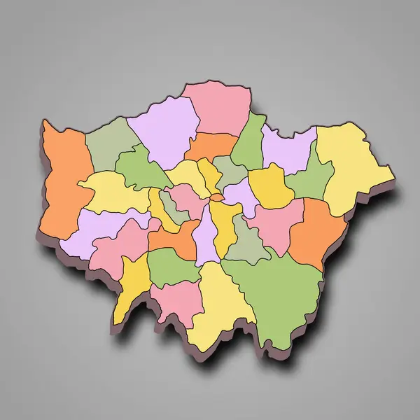 3d Greater London map - boroughs or counties map of capital London, England, uk Britain.