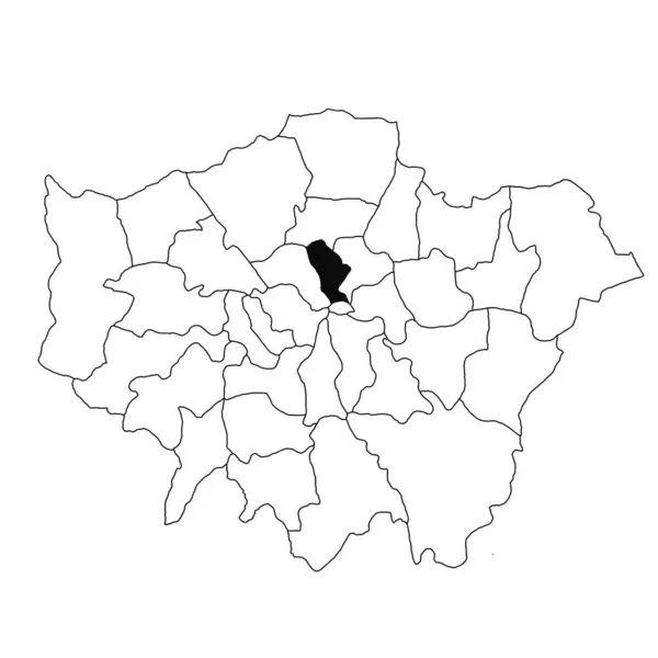 大伦敦省伊斯灵顿地图 白色背景 英国大伦敦行政地图上用黑色标出的单县地图 — 图库照片