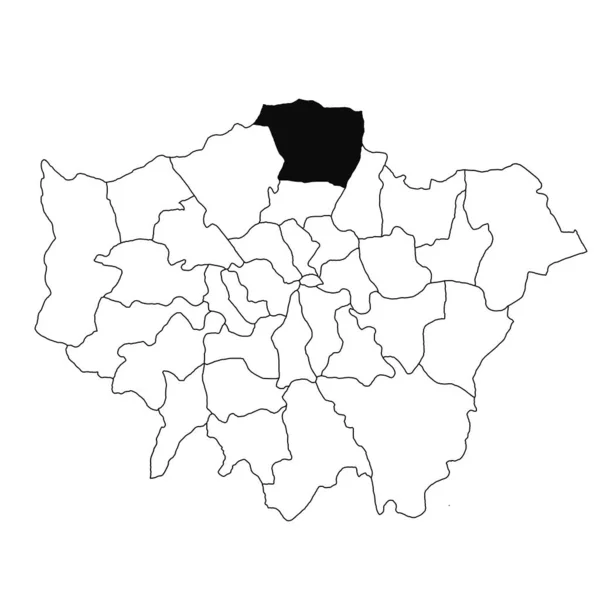 グレーター ロンドン州のエンフィールドの白地図 イギリスのグレーター ロンドンの黒い色で強調された単一の郡の地図 — ストック写真