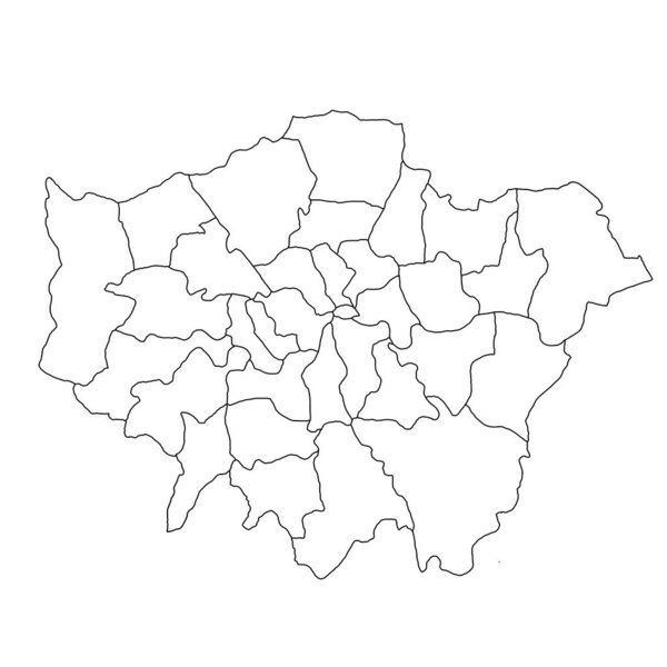 London ceremonial counties blank map. High detailed illustration map with counties, regions, states - London map .  outline map of London province.