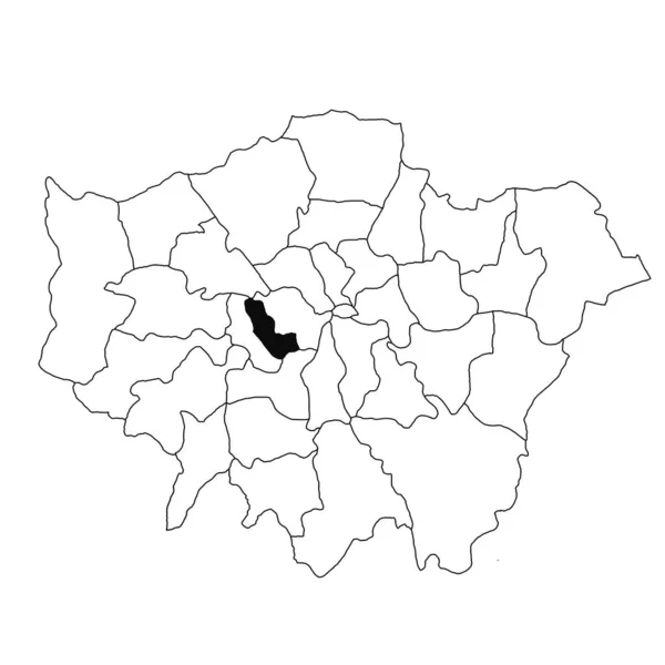 グレーターロンドンのケンジントンとチェルシーの白い背景の地図 イギリスのグレーター ロンドンの黒い色で強調された単一の郡の地図 — ストック写真