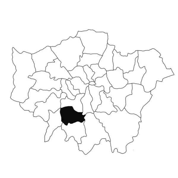 大伦敦省Merton地图 白色背景 英国大伦敦行政地图上用黑色标出的单县地图 — 图库照片