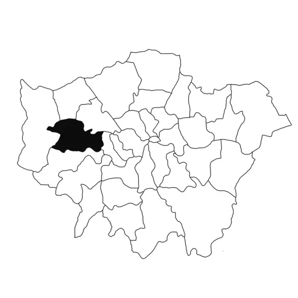 ホワイトバックのグレーターロンドン州のイーリングの地図 イギリスのグレーター ロンドンの黒い色で強調された単一の郡の地図 — ストック写真