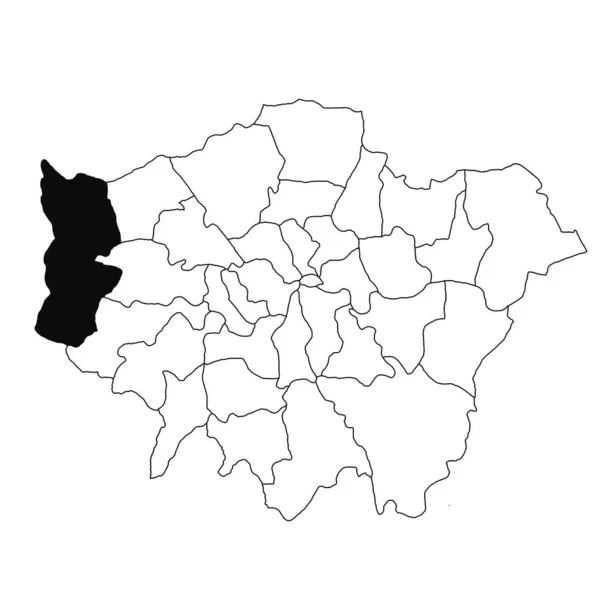 ホワイトバックのグレーターロンドン州ヒリンドンの地図 イギリスのグレーター ロンドンの黒い色で強調された単一の郡の地図 — ストック写真