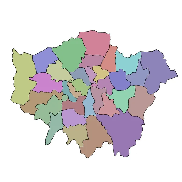 大伦敦地图 Map Greater London 是英格兰的一个地区 与礼仪县或行政区接壤 颜色各异 — 图库照片