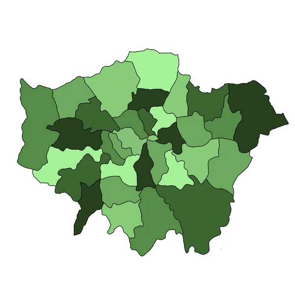Büyük Londra Nın Yeşil Haritası Törensel Ilçe Ilçelerin Sınırları Farklı — Stok fotoğraf