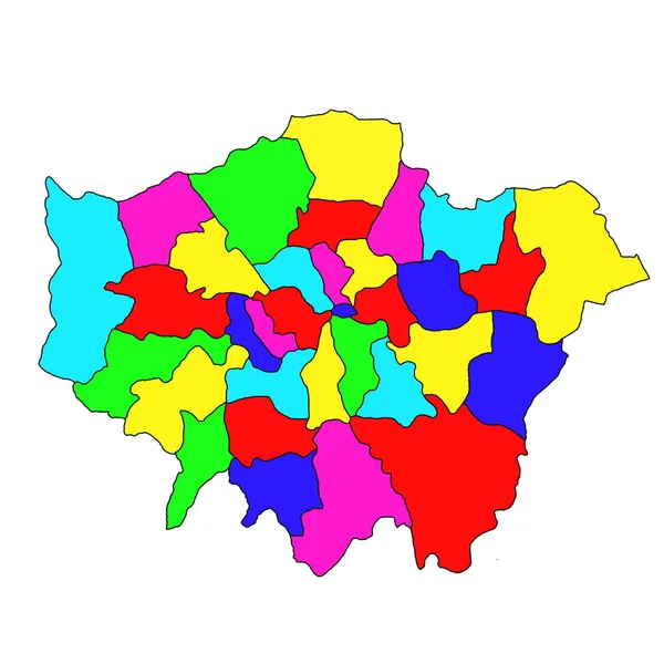 大伦敦五彩斑斓的地图是英格兰的一个地区 与礼仪县接壤 色彩各异 — 图库照片