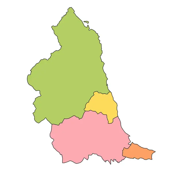 英格兰东北部的地图是英格兰的一个地区 与礼仪县的边界和不同的颜色 — 图库照片