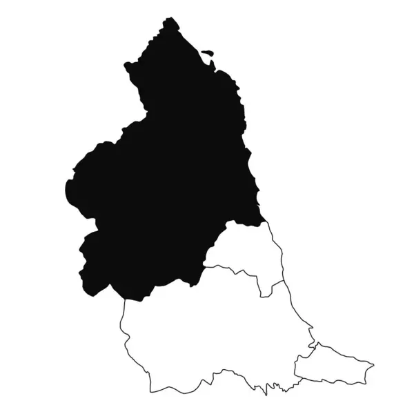 北東イングランドのノーサンバーランドの白地図 北東イングランドの行政マップに黒い色でハイライトされた単一の郡の地図 — ストック写真