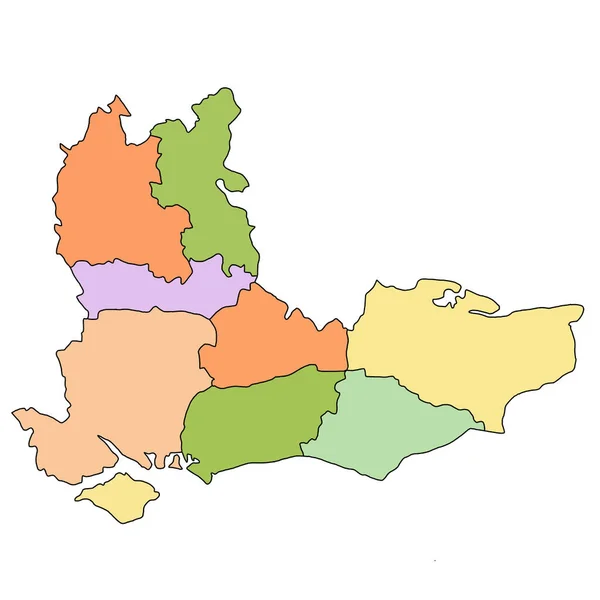 英格兰东南部的地图是英格兰的一个地区 与礼仪县的边界和不同的颜色 — 图库照片
