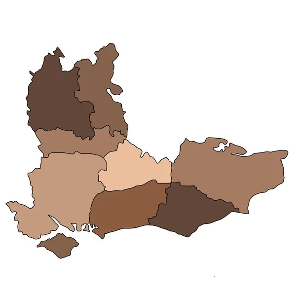 Высококачественная Коричневая Карта Юго Восточной Англии Регион Англии Границами Графств — стоковое фото