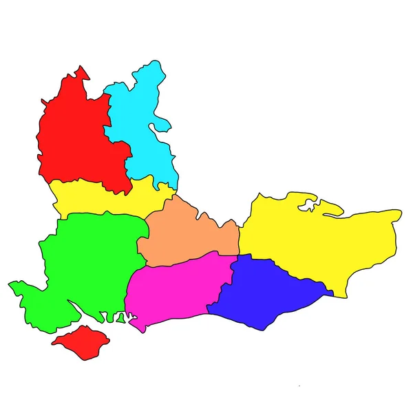 고품질 남동부 영국의 다채로운 지도는 카운티와 색상의 경계와 영국의 지역입니다 — 스톡 사진