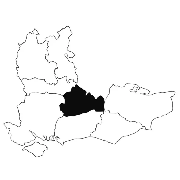 南東イングランド州のサリーの白地図 イングランド南東部の行政地図に黒い色でハイライトされた単一の郡地図 — ストック写真