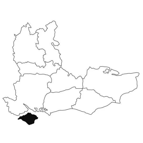 英格兰东南部怀特岛的白底地图 英格兰东南部行政地图上用黑色标出的单县地图 — 图库照片