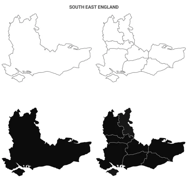Південно Східна Англія Набір Адміністративних Карт Порожня Контурна Карта — стокове фото
