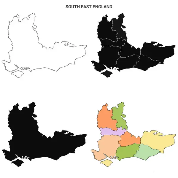 South East England Administrative Map Set Szczegółowa Mapa — Zdjęcie stockowe