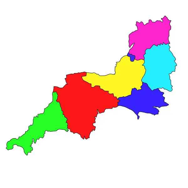 Barevná Mapa Jihozápadní Anglie Regionem Anglie Hranicemi Obřadních Krajů Odlišnou — Stock fotografie