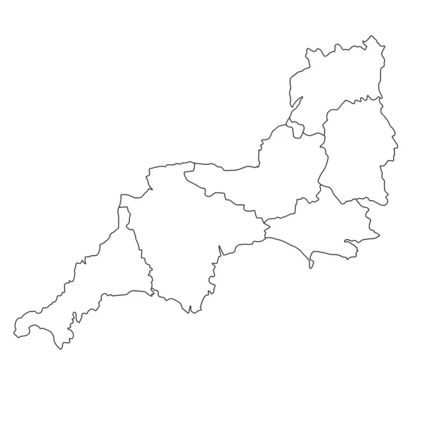 Mapa Branco Dos Condados Cerimoniais Sudoeste Inglaterra Mapa Ilustrativo Detalhado — Fotografia de Stock