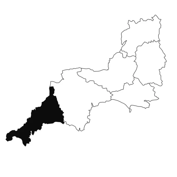 Cornwall Térképe Délnyugat Anglia Tartományban Fehér Alapon Egyetlen Megye Térképe — Stock Fotó