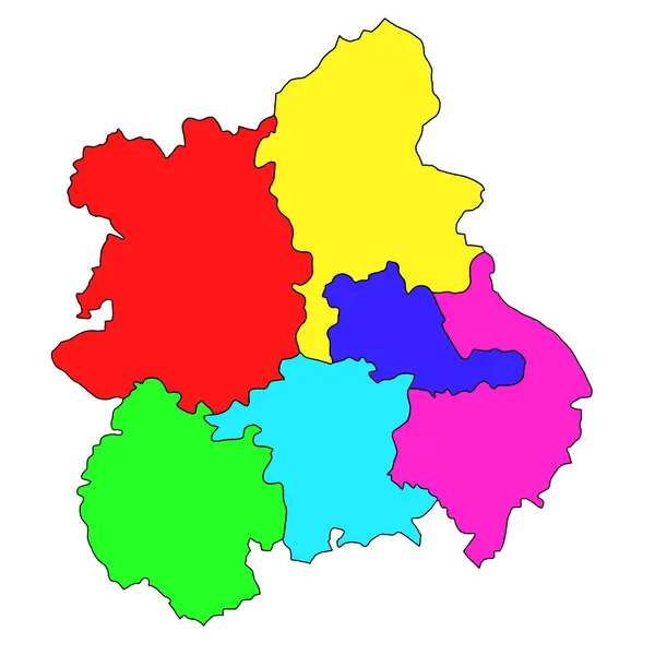 웨스트 잉글랜드의 다채로운지도는 카운티와 색상의 경계와 영국의 지역입니다 — 스톡 사진