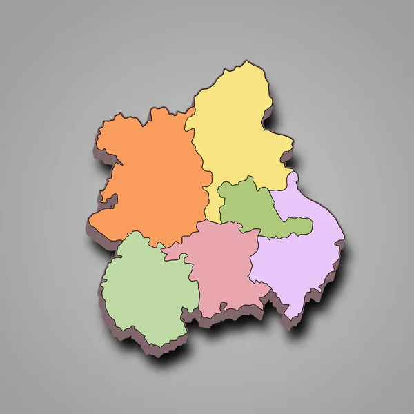3d  map of West Midlands England is a region of England, with borders of the ceremonial counties and different colour.