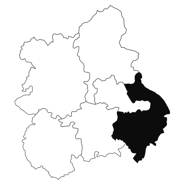 イギリス西ミッドランド州のウォリックシャーの白い背景の地図 ウェスト ミッドランズ イングランドの行政地図に黒い色でハイライトされた単一の郡図 — ストック写真