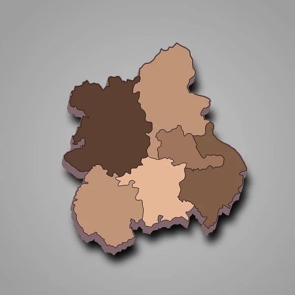 웨스트 미들랜드 잉글랜드의 3D지도는 카운티와 색상의 경계와 영국의 지역입니다 — 스톡 사진