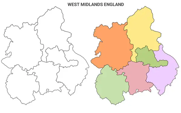 West Midlands England Διοικητικός Χάρτης Σετ Κενό Περίγραμμα Χάρτη — Φωτογραφία Αρχείου