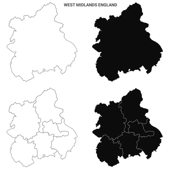 西米德兰英格兰行政地图设置空白轮廓图 — 图库照片