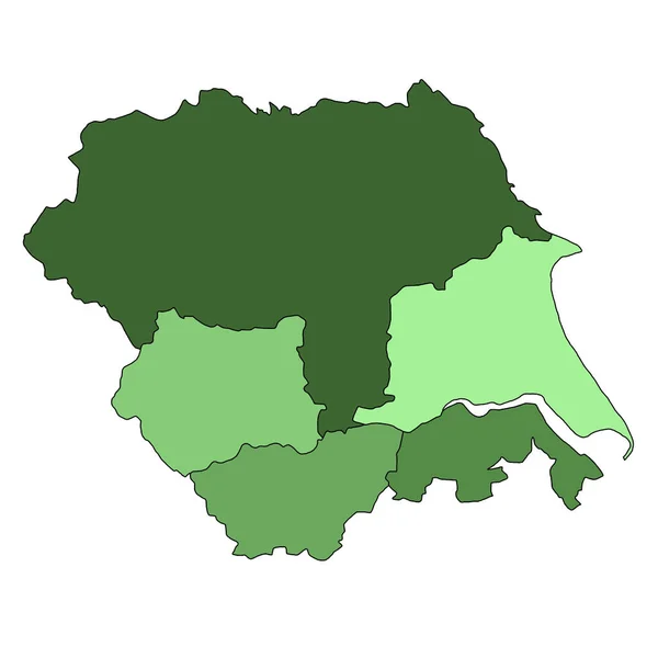 Зеленая Карта Йоркшира Хамбера Регион Англии Границами Графств Разным Цветом — стоковое фото