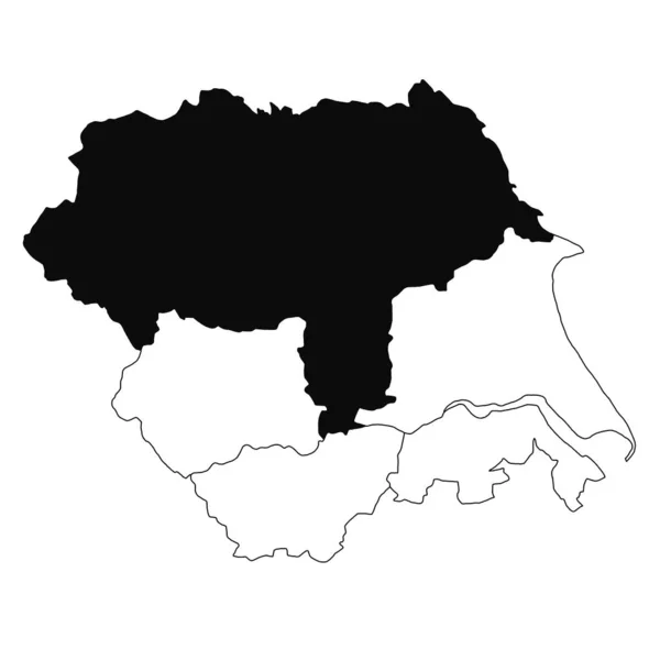 ヨークシャーのノースヨークシャーとハンバー県の白い背景の地図 ヨークシャーとハンバー イングランドの行政地図に黒い色で強調された単一の郡地図 — ストック写真