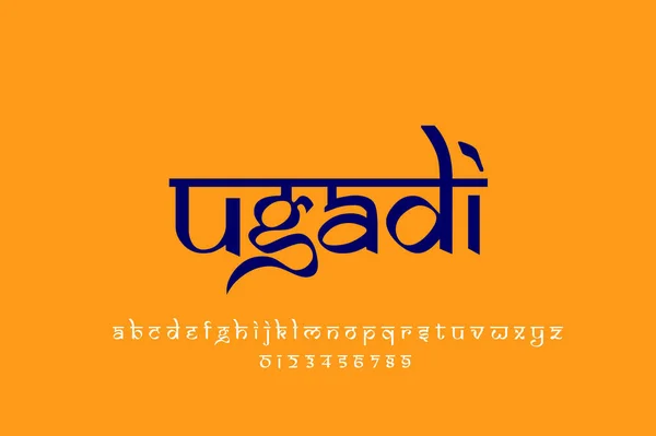 Indisk Semester Ugadi Textdesign Indisk Stil Latin Teckensnitt Design Devanagari — Stockfoto
