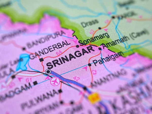Sri Nagar on a map of India with blur effect.