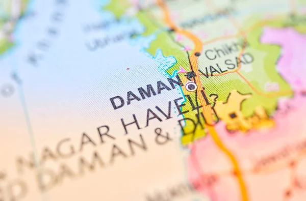 Daman on a map of India with blur effect.