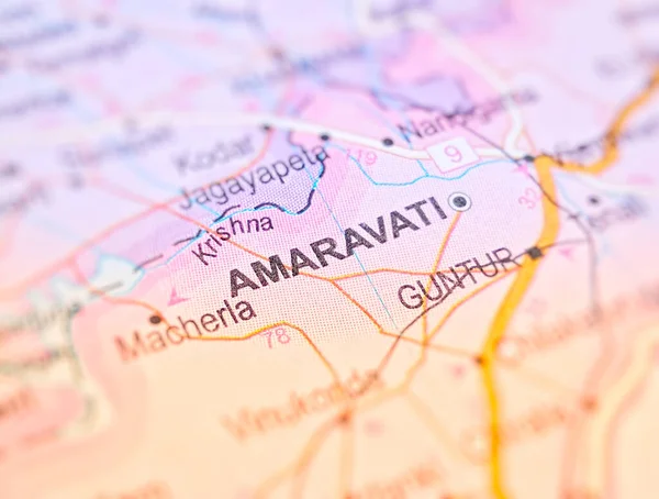 Amaravati on a map of India with blur effect.