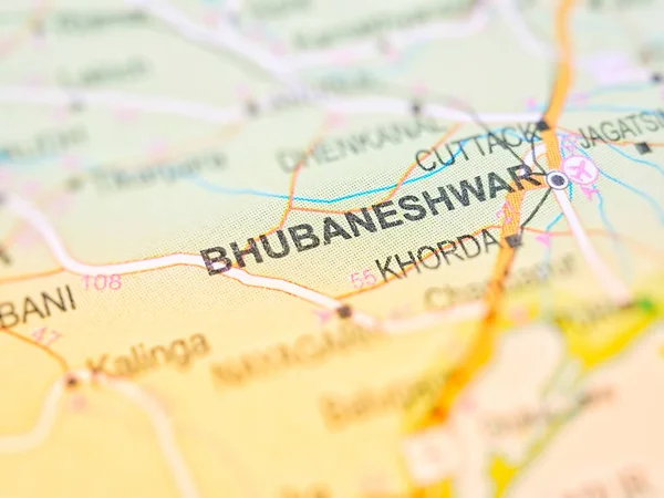Bhubaneswar on a map of India with blur effect.