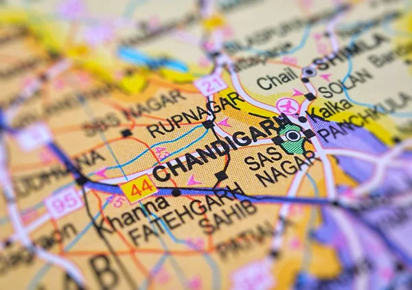 Chandigarh on a map of India with blur effect.