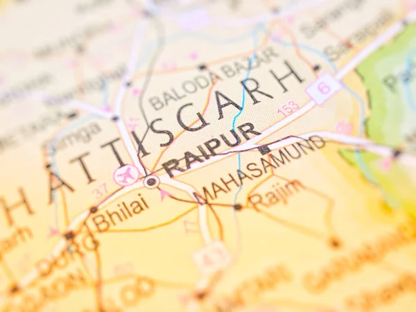Raipur on a map of India with blur effect.