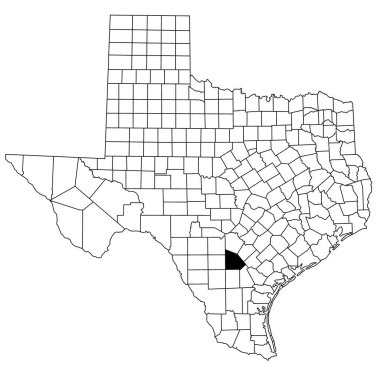 Teksas eyaletinin beyaz arka plan haritası var. Teksas haritasında siyah renkle işaretlenmiş tek bir bölge haritası. Birleşik Devletler, ABD