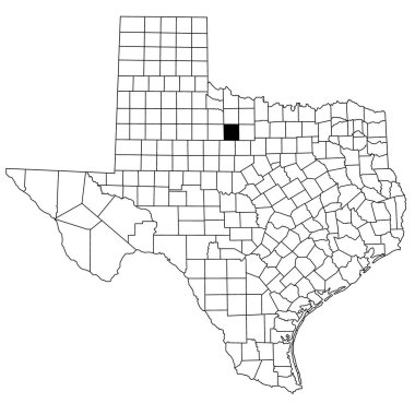 Teksas eyaletinin beyaz arka planında Trockmorton İlçesi haritası. Teksas haritasında siyah renkle işaretlenmiş tek bir bölge haritası. Birleşik Devletler, ABD