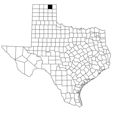 Teksas eyaletindeki Ochiltree County haritası beyaz arka planda. Teksas haritasında siyah renkle işaretlenmiş tek bir bölge haritası. Birleşik Devletler, ABD