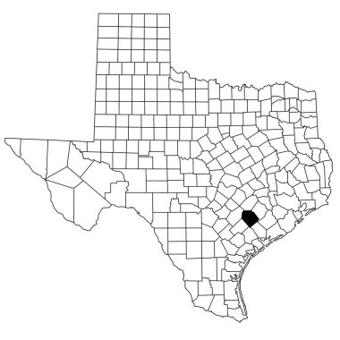 Teksas 'taki Lavaca County haritası beyaz arka planda. Teksas haritasında siyah renkle işaretlenmiş tek bir bölge haritası. Birleşik Devletler, ABD
