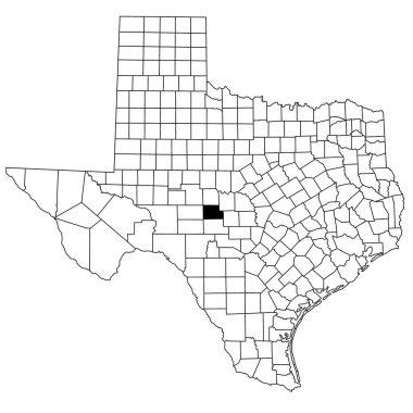 Teksas eyaletindeki Menard County haritası beyaz arka planda. Teksas haritasında siyah renkle işaretlenmiş tek bir bölge haritası. Birleşik Devletler, ABD