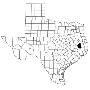 Map of Polk County in Texas state on white background. single County map highlighted by black colour on Texas map. UNITED STATES, US clipart