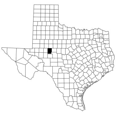 Teksas 'taki Sterling County haritası beyaz arka planda. Teksas haritasında siyah renkle işaretlenmiş tek bir bölge haritası. Birleşik Devletler, ABD