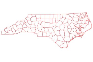 Yüksek detaylı illüstrasyon haritası - Kuzey Carolina Eyalet Haritası ana hatları