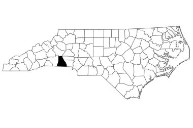 Kuzey Carolina eyaletindeki Cleveland County haritası beyaz arka planda. Kuzey Carolina haritasında siyah renkle işaretlenmiş tek bir bölge haritası. Birleşik Devletler, ABD